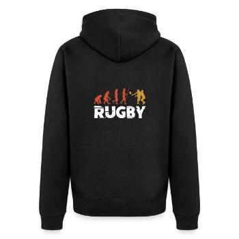 Rugby - Unisex Premium Bio Zip Hoodie - Schwarz - Hinten - Nico (187cm)