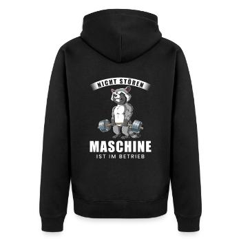 Nicht Stören Maschine In Betrieb Gym - Unisex Premium Bio Zip Hoodie - Schwarz - Hinten - Nico (187cm)