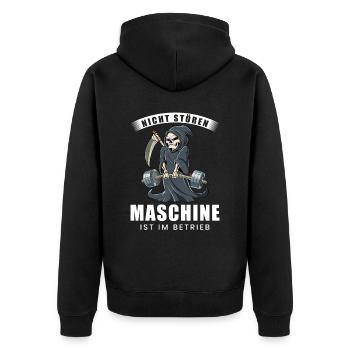 Nicht Stören Maschine In Betrieb Gym - Unisex Premium Bio Zip Hoodie - Schwarz - Hinten - Nico (187cm)