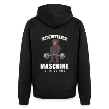 Nicht Stören Maschine In Betrieb Gym - Unisex Premium Bio Zip Hoodie - Schwarz - Hinten - Nico (187cm)