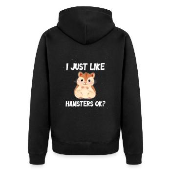 I just like Hamsters ok? - Unisex Premium Bio Zip Hoodie - Schwarz - Hinten - Nico (187cm)
