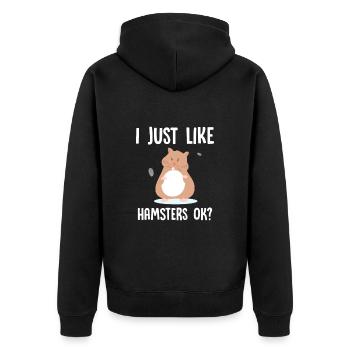 I just like Hamsters ok? - Unisex Premium Bio Zip Hoodie - Schwarz - Hinten - Nico (187cm)