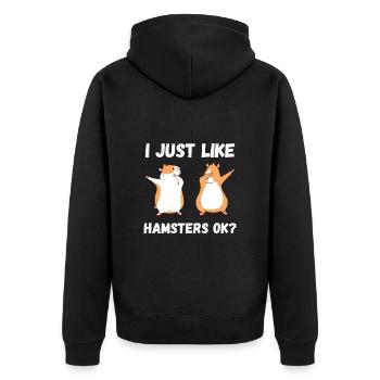 I just like Hamsters ok? - Unisex Premium Bio Zip Hoodie - Schwarz - Hinten - Nico (187cm)