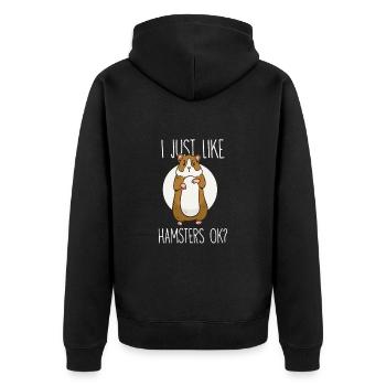 I just like Hamsters ok? - Unisex Premium Bio Zip Hoodie - Schwarz - Hinten - Nico (187cm)