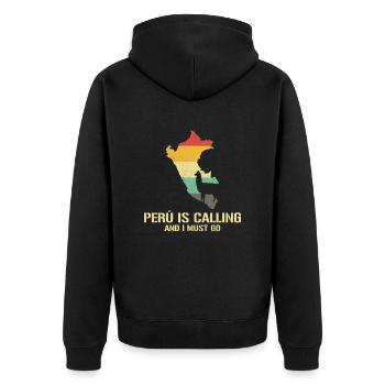 peru is calling i must go, peruvian peru - Unisex Premium Bio Zip Hoodie - Schwarz - Hinten - Nico (187cm)