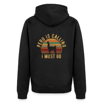 peru is calling i must go, peruvian peru - Unisex Premium Bio Zip Hoodie - Schwarz - Hinten - Nico (187cm)