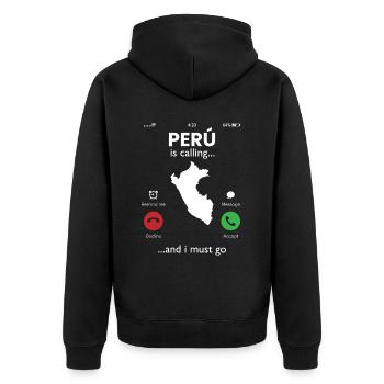peru is calling i must go, peruvian peru - Unisex Premium Bio Zip Hoodie - Schwarz - Hinten - Nico (187cm)