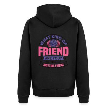 Handarbeit Stricken lustiger Strick Spruch - Unisex Premium Bio Zip Hoodie - Schwarz - Hinten - Nico (187cm)