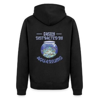 Easily Distracted by Aquariums Lustiges Aquaristik - Unisex Premium Bio Zip Hoodie - Schwarz - Hinten - Nico (187cm)