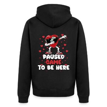J’ai mis mon jeu en pause pour être ici, - Veste à capuche bio Premium Unisexe - noir - Dos - Nico (187cm)