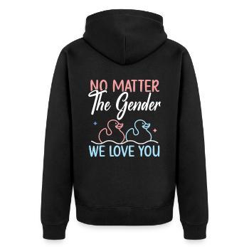 Egal welches Geschlecht wir lieben dich Geschlecht offenbaren - Unisex Premium Bio Zip Hoodie - Schwarz - Hinten - Nico (187cm)