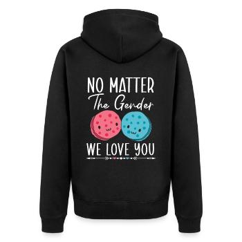 Unabhängig vom Geschlecht Wir lieben dich Geschlecht Enthüllung - Unisex Premium Bio Zip Hoodie - Schwarz - Hinten - Nico (187cm)