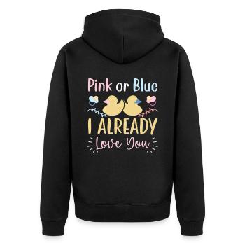 Rosa oder Blau Ich liebe dich bereits Geschlecht offenbaren - Unisex Premium Bio Zip Hoodie - Schwarz - Hinten - Nico (187cm)