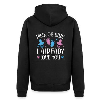 Rosa Oder Blau Ich liebe dich Schon Geschlecht Enthüllung - Unisex Premium Bio Zip Hoodie - Schwarz - Hinten - Nico (187cm)