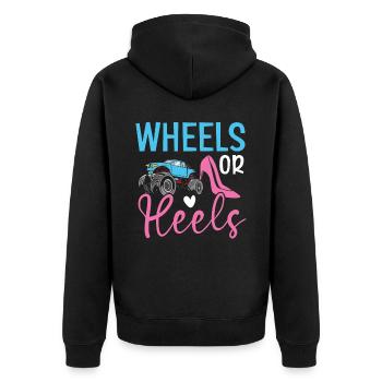 Räder oder Fersen Baby Ankündigung Geschlecht Enthüllung - Unisex Premium Bio Zip Hoodie - Schwarz - Hinten - Nico (187cm)