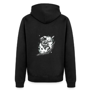 Astronaut Guitar Player - Unisex Premium Bio Zip Hoodie - Schwarz - Hinten - Nico (187cm)