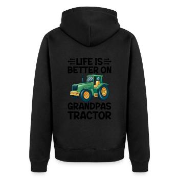 Das Leben Ist Besser Auf Grandpas Traktor Farm - Unisex Premium Bio Zip Hoodie - Schwarz - Hinten - Nico (187cm)