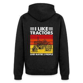 I like tractors and maybe 3 people - Unisex Premium Organic Zip Hoodie - black - Back - Nico (187cm)