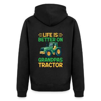 Das Leben Ist Besser Auf Großvaters Traktor - Unisex Premium Bio Zip Hoodie - Schwarz - Hinten - Nico (187cm)