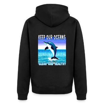Delfin Umweltschutz ist wichtig - Unisex Premium Bio Zip Hoodie - Schwarz - Hinten - Nico (187cm)