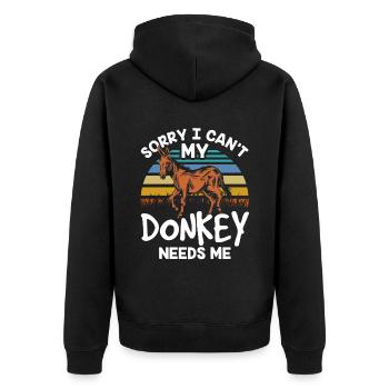 Kann Nicht Mein Esel Braucht Mich Bauernhof Tier - Unisex Premium Bio Zip Hoodie - Schwarz - Hinten - Nico (187cm)