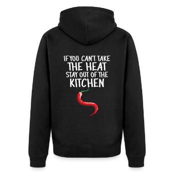 Chili-Pfeffer - Unisex Premium Bio Zip Hoodie - Schwarz - Hinten - Nico (187cm)