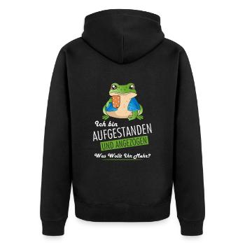 Ich bin aufgestanden und angezogen was wollt ihr - Unisex Premium Bio Zip Hoodie - Schwarz - Hinten - Nico (187cm)