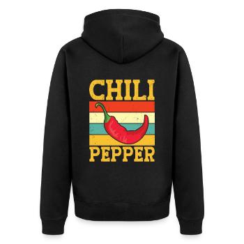 Chili-Pfeffer - Unisex Premium Bio Zip Hoodie - Schwarz - Hinten - Nico (187cm)