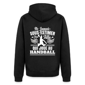 Fille Handball Handballeuse Humour - Veste à capuche bio Premium Unisexe - noir - Dos - Nico (187cm)