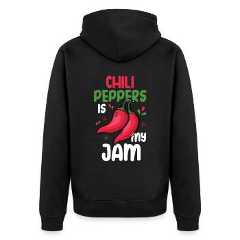 Chili-Pfeffer - Unisex Premium Bio Zip Hoodie - Schwarz - Hinten - Nico (187cm)