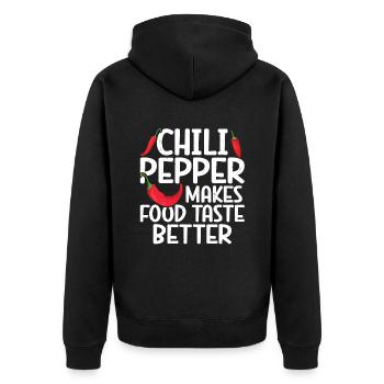Chili-Pfeffer - Unisex Premium Bio Zip Hoodie - Schwarz - Hinten - Nico (187cm)