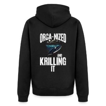 Killerwal Schwertwal Wale beobachten Orca Wal - Unisex Premium Bio Zip Hoodie - Schwarz - Hinten - Nico (187cm)