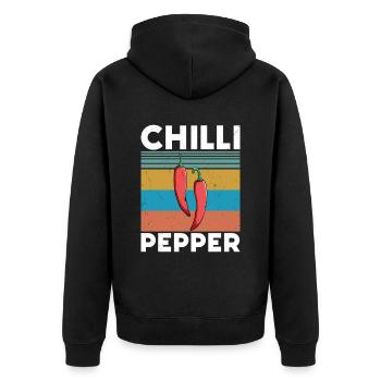 Chili-Pfeffer - Unisex Premium Bio Zip Hoodie - Schwarz - Hinten - Nico (187cm)