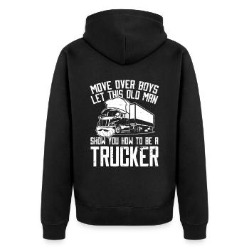 Lkw Fahrer Trucker Lastwagenfahrer Lustig - Unisex Premium Bio Zip Hoodie - Schwarz - Hinten - Nico (187cm)