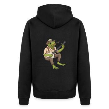 Conception d’un musicien de banjo grenouille pour un concert de bluegrass - Veste à capuche bio Premium Unisexe - noir - Dos - Nico (187cm)