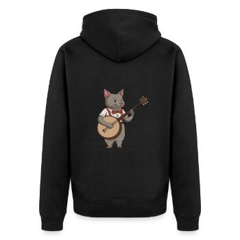 Katze Banjo-Musiker Design für Bluegrass-Konzert - Unisex Premium Bio Zip Hoodie - Schwarz - Hinten - Nico (187cm)