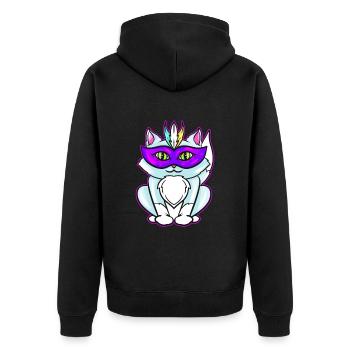 Cute Kawaii Cat With Purple Mask For Mardi Gras - Unisex Premium Organic Zip Hoodie - black - Back - Nico (187cm)