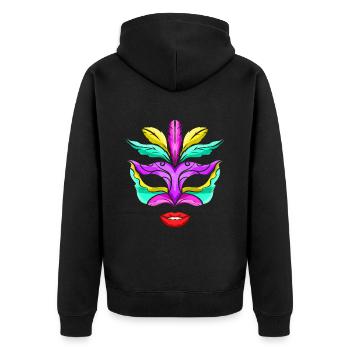 Masque violet, vert et doré avec lèvres rouges pour - Veste à capuche bio Premium Unisexe - noir - Dos - Nico (187cm)