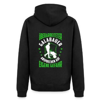 Überarbeiteter Galabauer Gartenbau Galabau - Unisex Premium Bio Zip Hoodie - Schwarz - Hinten - Nico (187cm)