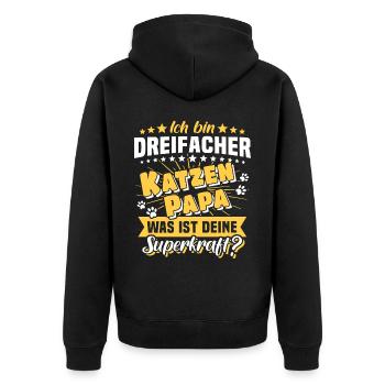 Dreifacher Katzenpapa Katze Papa - Unisex Premium Bio Zip Hoodie - Schwarz - Hinten - Nico (187cm)