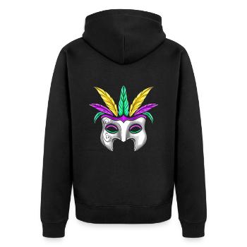 White Mask With Feathers For Mardi Gras - Unisex Premium Bio Zip Hoodie - Schwarz - Hinten - Nico (187cm)