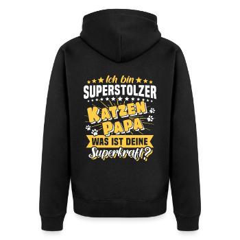 Katzenpapa Katze Papa - Unisex Premium Bio Zip Hoodie - Schwarz - Hinten - Nico (187cm)