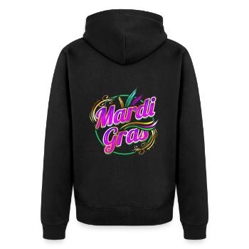 Lettering Logo For Mardi Gras - Unisex Premium Bio Zip Hoodie - Schwarz - Hinten - Nico (187cm)