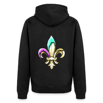 Fleur de lys dorée avec vert pourpre et or - Veste à capuche bio Premium Unisexe - noir - Dos - Nico (187cm)