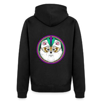 Chien de Poméranie ou Samoyède avec masque pour Mardi Gras - Veste à capuche bio Premium Unisexe - noir - Dos - Nico (187cm)