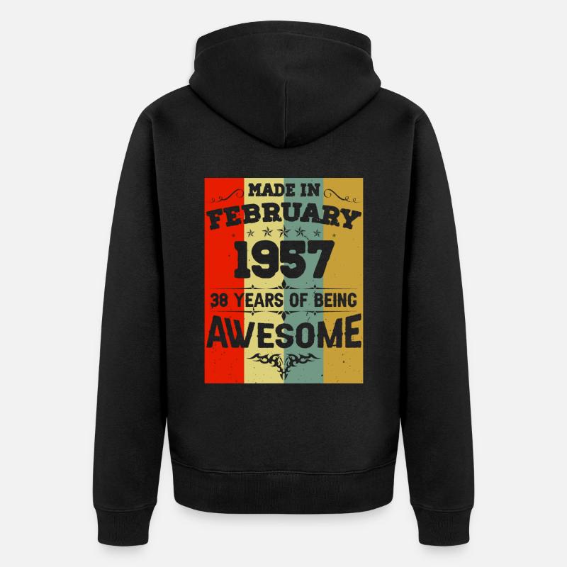 Anniversaire millésime février 1957 - Veste à capuche bio Premium Unisexe - noir