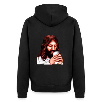 Jesus mochte Kaffee - Unisex Premium Bio Zip Hoodie - Schwarz - Hinten - Nico (187cm)