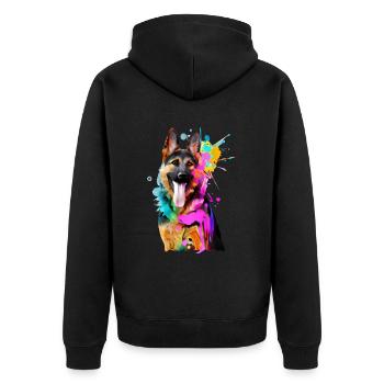 Farbkleckse Schäferhund - Unisex Premium Bio Zip Hoodie - Schwarz - Hinten - Nico (187cm)