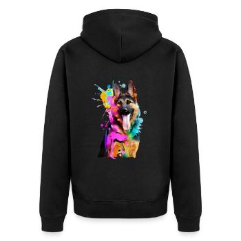 Farbkleckse Schäferhund - Unisex Premium Bio Zip Hoodie - Schwarz - Hinten - Nico (187cm)