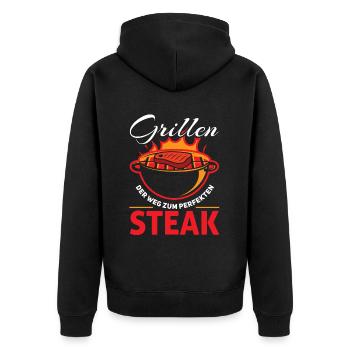 Cooler Griller Barbeque Grillen Spruch - Unisex Premium Bio Zip Hoodie - Schwarz - Hinten - Nico (187cm)